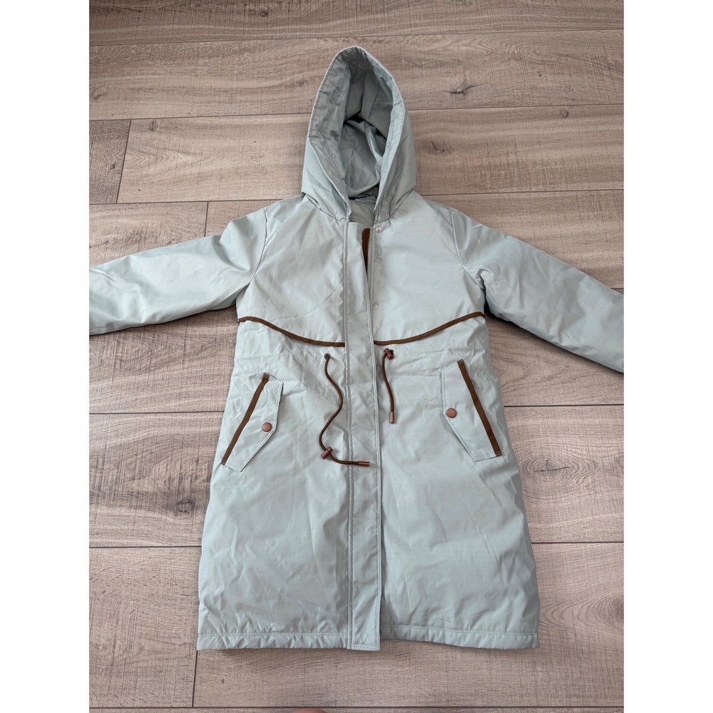 Womens Hooded Parka Coat Sage Green Removable Quilted Liner Size L